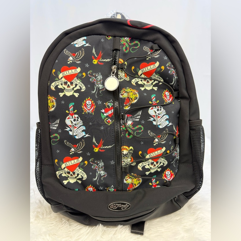 ED HARDY  Multicolor Tattoo Art Print Love Kill Slowly Backpack Laptop NWT